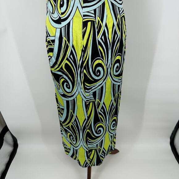 Topshop Abstract Green Blue Swirl Halter Side Cutout Dress Womens US Size 4 - Picture 5 of 12